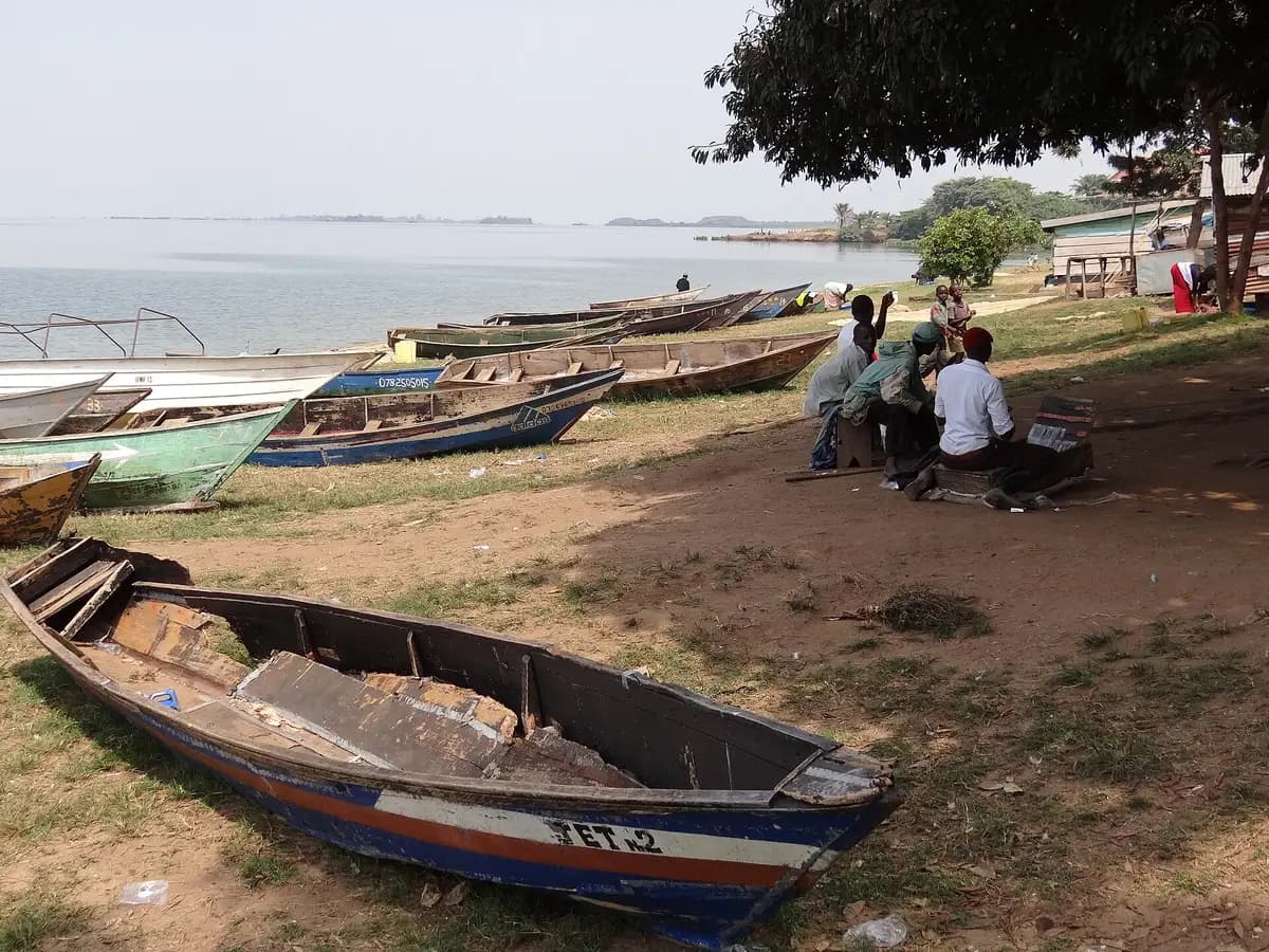 Fishing boats on the shore of Lake Victoria at Entebbe