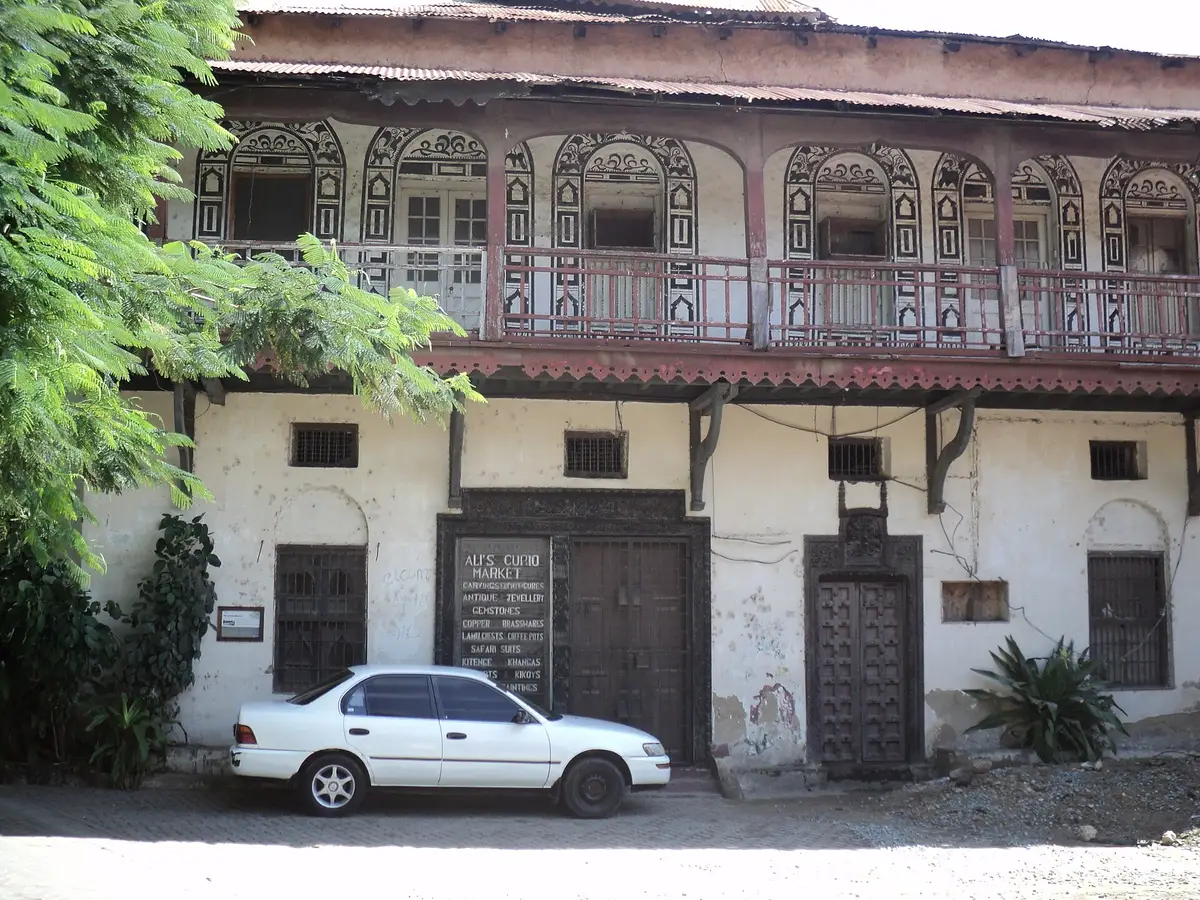 A building with carved balconies in Mombasa Old Town