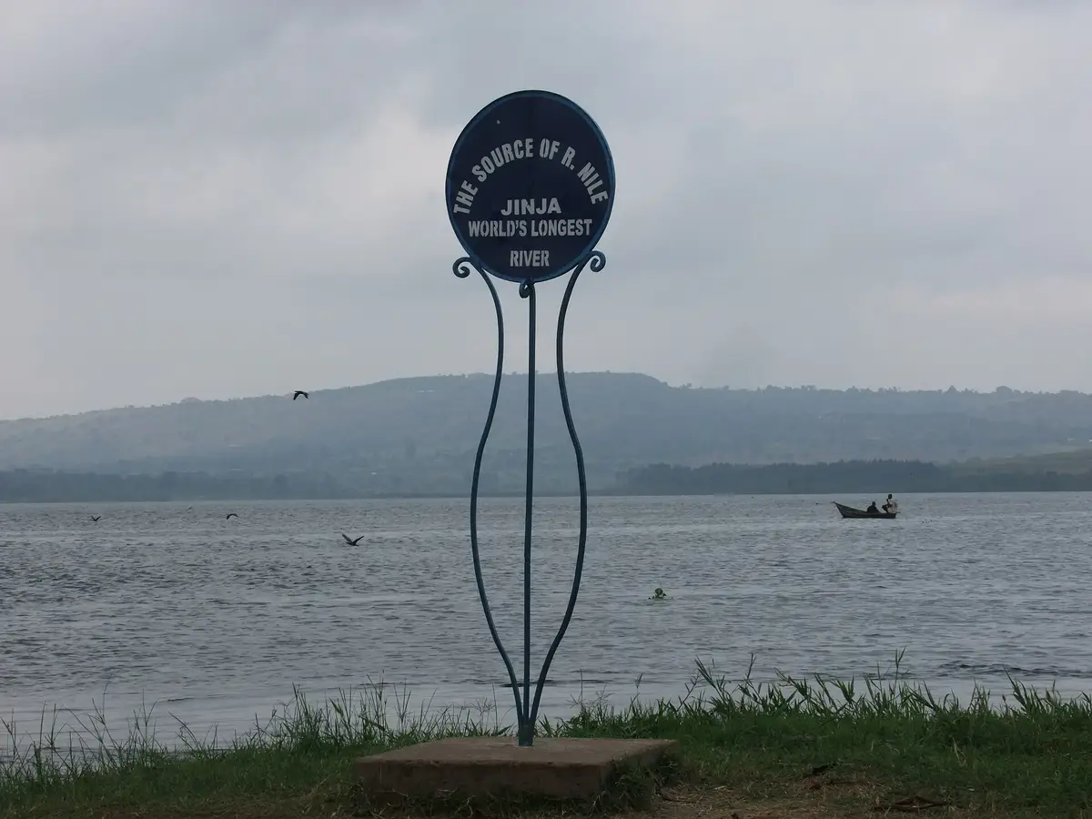 The Source of the Nile sign on the water at Jinja