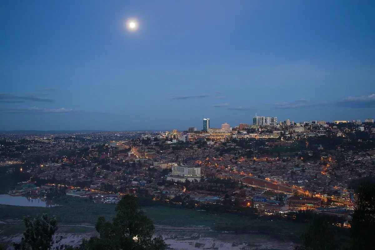 The skyline of central Kigali on its hills