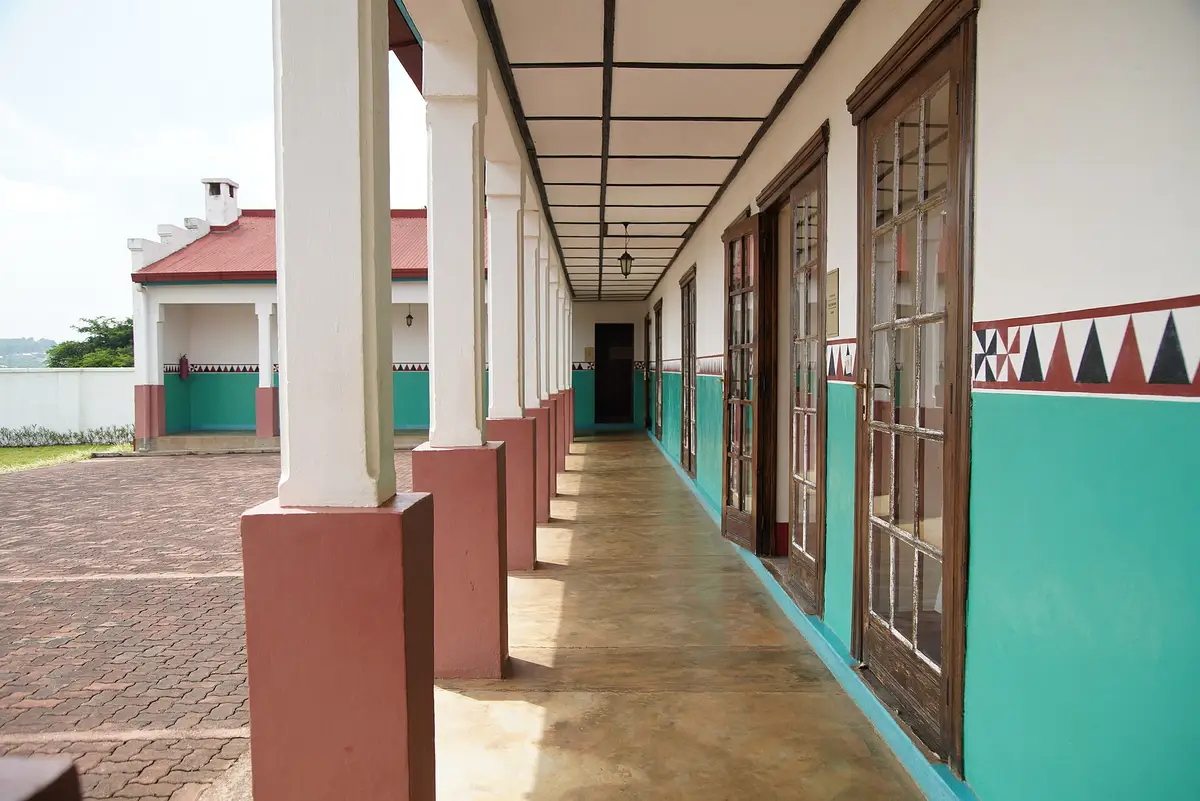 The colonnade of Mwami Rudahigwa's 1930s palace in Nyanza
