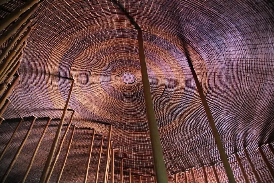 The woven interior of the royal palace roof
