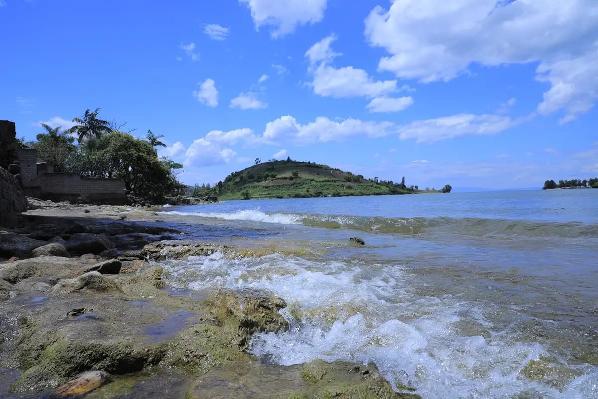 The rocky shore of Lake Kivu at Gisenyi (Rubavu)