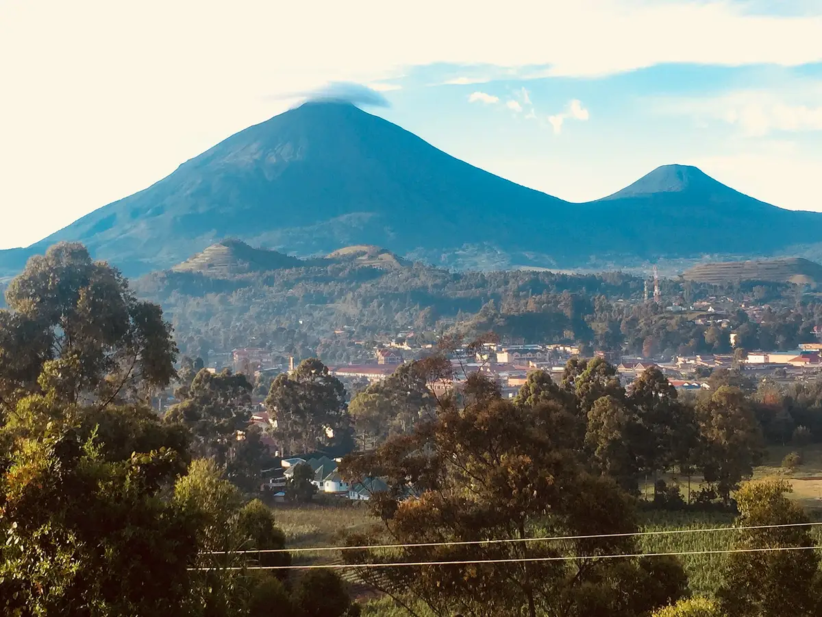 Mount Muhabura and Mount Gahinga above Kisoro