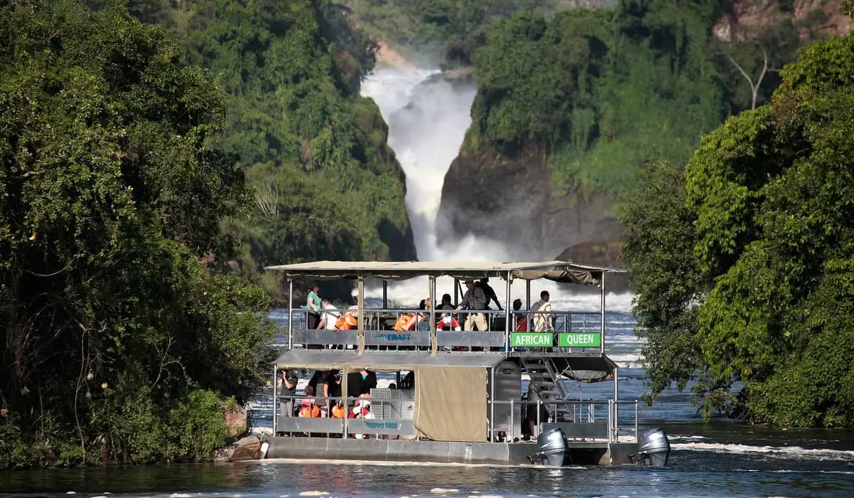 A launch boat on the Nile below Murchison Falls