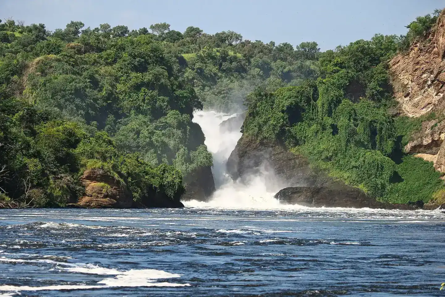 Murchison Falls pouring through its narrow gorge into the Nile