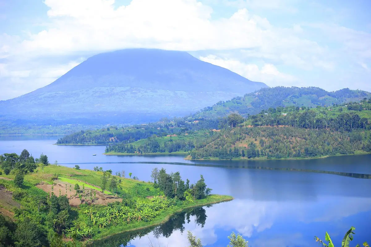 Lake Ruhondo below the Virunga volcanoes