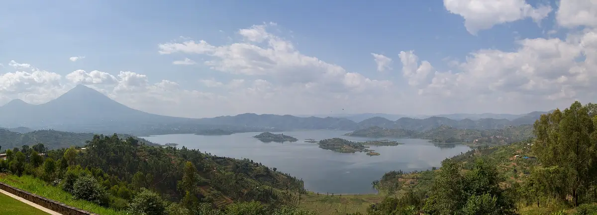 A panorama of Lake Ruhondo in northern Rwanda