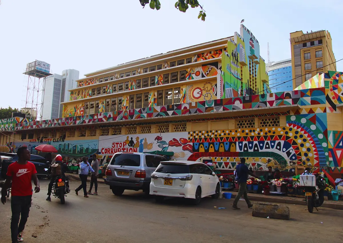 Nairobi City Market painted in bright murals