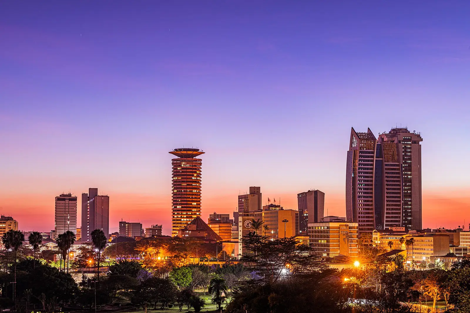 Nairobi's skyline at dusk