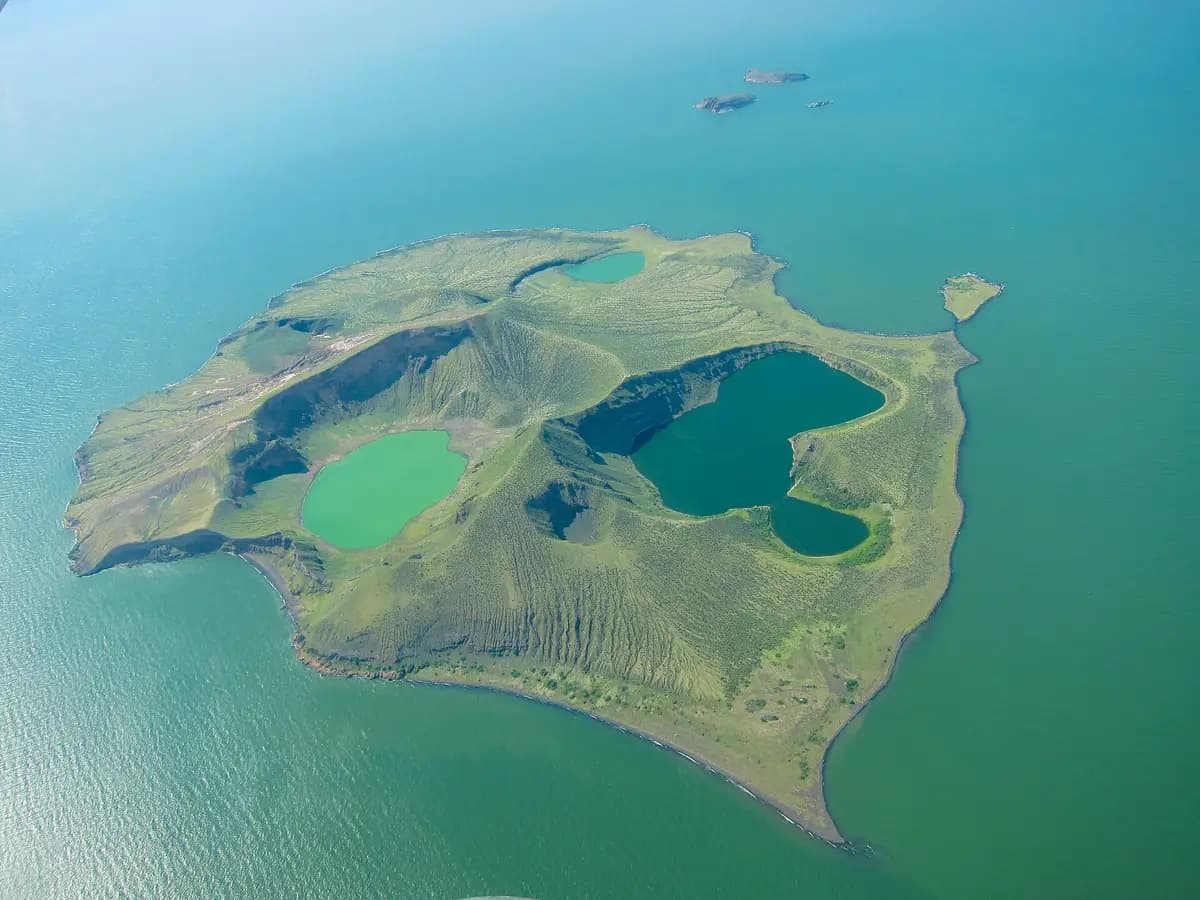 Aerial view of Central Island's crater lakes