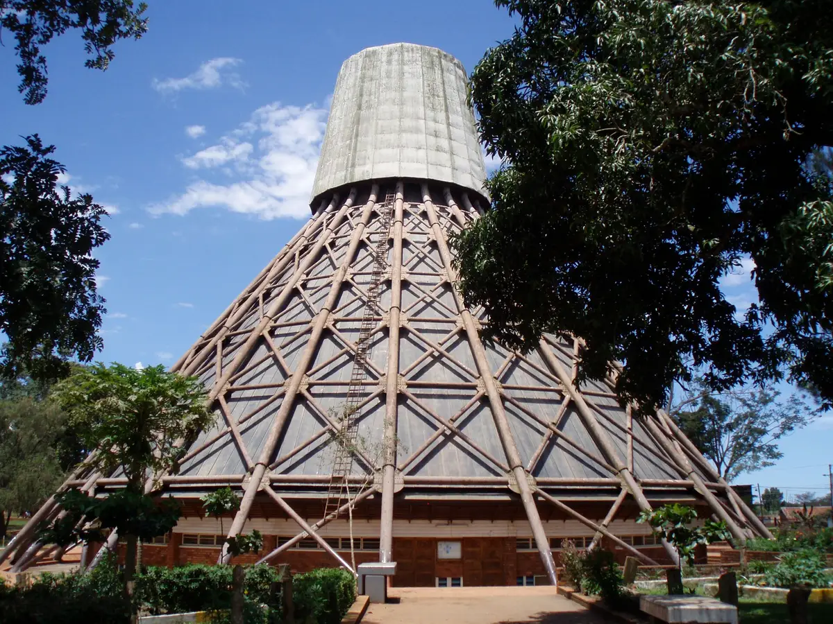 The hut-shaped Uganda Martyrs Basilica at Namugongo