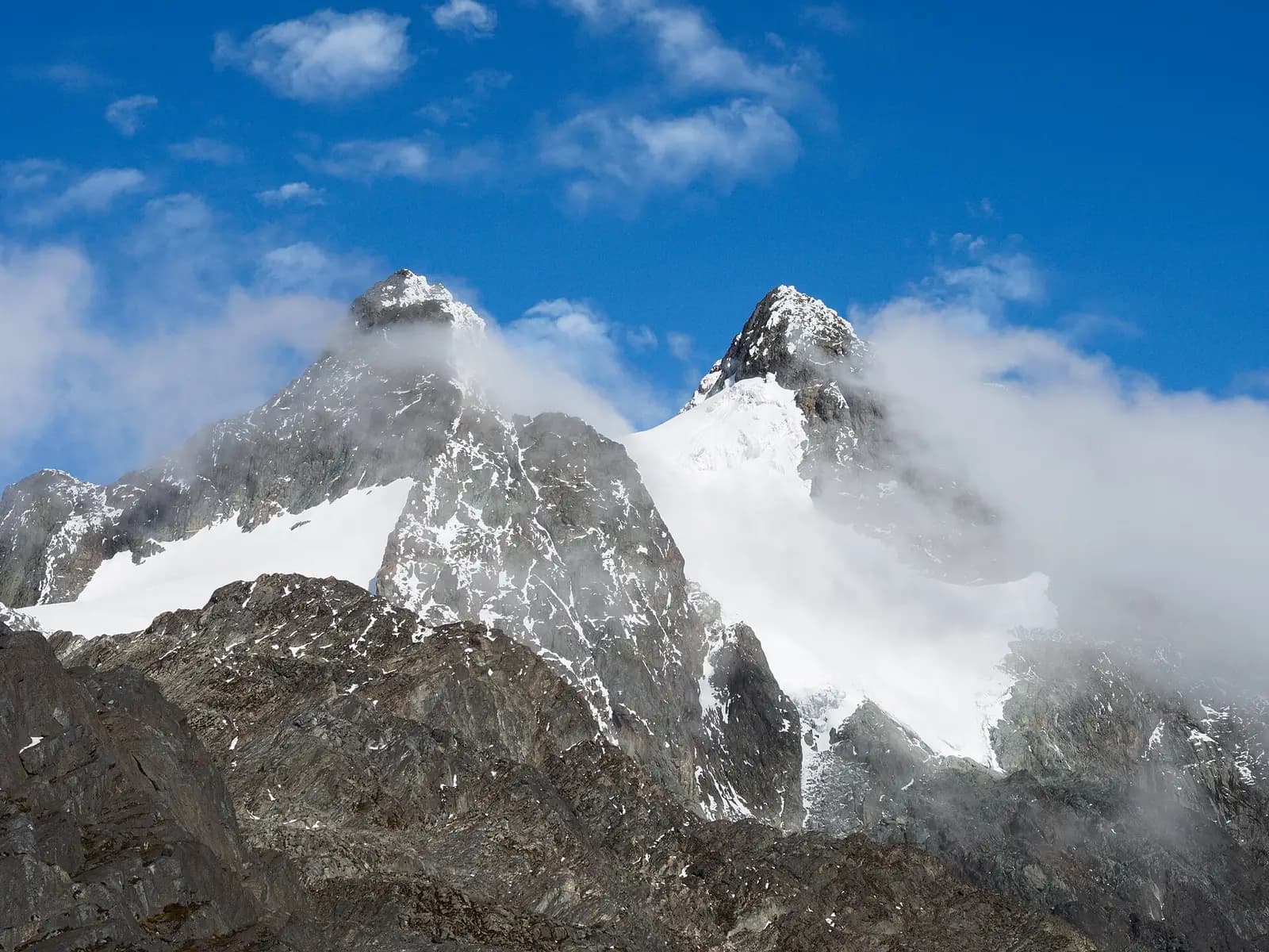 Snow-capped Alexandra and Margherita peaks of the Rwenzori Mountains